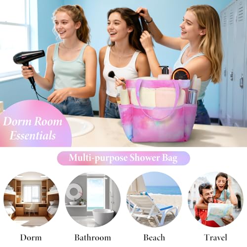 Mesh Shower Caddy Portable - 9 Pockets, Shower Bag for Dorm Room Camping - color: gradient pink