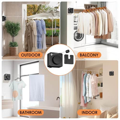 Yejay Retractable Clothesline Indoor, Non-Sagging Clothes Line Retracting Outdoors,Wall Mounted Heavy Duty Clothes Drying Line, Space-Saving Laundry Line for Balcony, Bathroom - 15.7Ft (Black) - color: Black