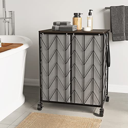 WOWLIVE Double Laundry Hamper with Lid, Rolling Laundry Basket with Wheels - color: Grey, size: 115l(22 X 13 X 26.4 Inches)