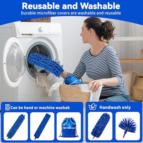 6-in-1 Duster with Extension Pole, 100" Long Reach Cleaning Kit for Home - size: 6 in 1