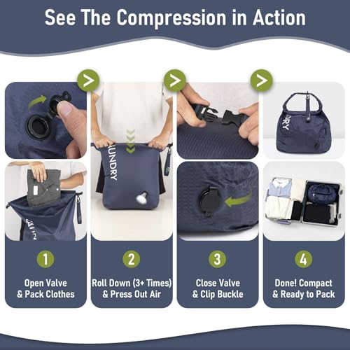 WiseBoy 2 Pack Travel Laundry Bag, Compression Storage for Dirty Clothes - color: Navy & Green