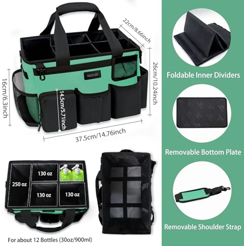 Wearable Cleaning Caddy Bag,Cleaning Supply Tote for Cleaning Supplies, Cleaning Organizer with Adjustable Shoulder and Waist Straps for Cleaners Housekeepers (Lake Green and Black, Large) - color: Black-Lake Green, size: Large