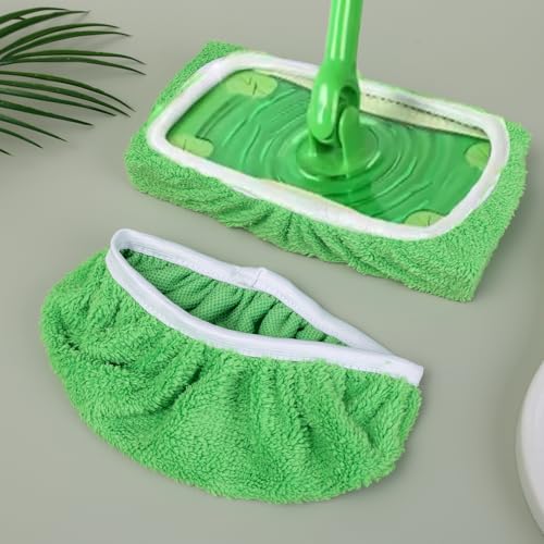 2IN1 Reusable Mop Mat Floor Sweeping Mops Fill Household Cleaning Tools Dust Mop Cloth Dry and Wet Use Shoe Cover,22*9cm (Green,2pcs) - color: Green,2pcs