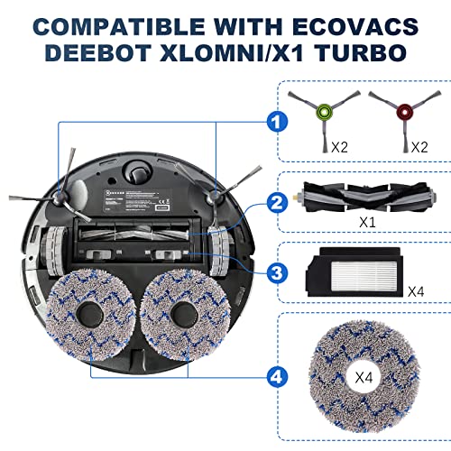 Replacement Parts for Ecovacs DEEBOT X1 OMNI / X1 Turbo /X1 Plus/T10 OMNI Robot Vacuum Cleaner - Spare Accessories Kit Include 1 Main Brush 4 Side Brushes 4 Filter 4 Mop Pads 2 Dust bag - color: X1 Replacement Kit