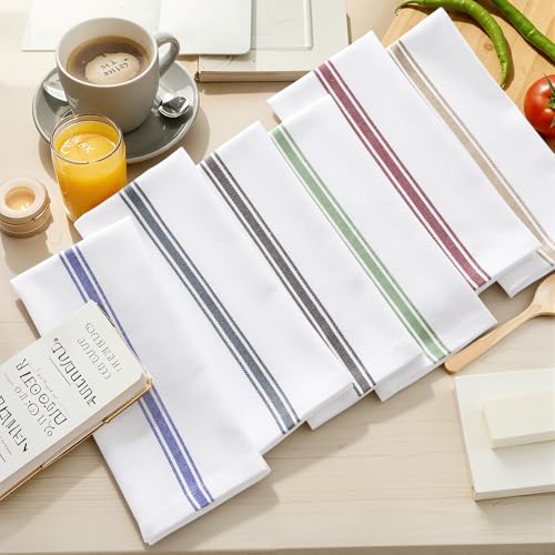 Homaxy 100% Ring Spun Cotton Kitchen Towels 6 Pack, Red Stripe - color: Red Stripe, size: 15" X 25" - 6 Pack