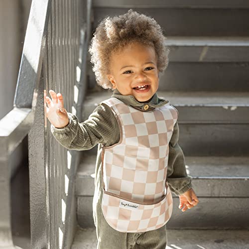 Tiny Twinkle Mess Proof Baby Bib for Boys | Waterproof Toddler Bib for Eating | Baby Apron for Feeding, Machine Washable | Perfect Shower Gift (Brown Checkers, 6–24M) - color: Brown Checkers, size: Small 6-24 Months