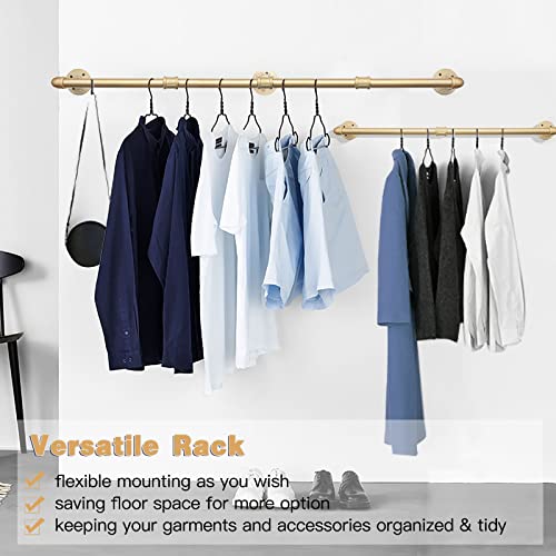 Wall Industrial Pipe Clothes Racks, DIY Floating Hanger Rustic Home Pipe Decor, Mounted Closet Storage Organizer Holder Systems, Heavy Duty Garment Rod Pole For Cloakrooms Bathroom Black Iron - size: Gold 72" x1 pcs(3Base)