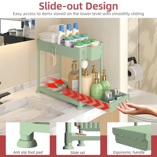 Sevenblue 4-Pack 2-Tier Under Sink Organizer with Pull Out Drawers - color: Green, size: 12.8 Inch