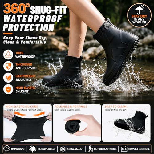 Waterproof Shoe Covers, Reusable Silicone Rain Shoe Covers, Black, M - color: Black-01, size: M