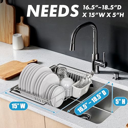 Simple Houseware Large Stainless Over Sink Counter Top Dish Drainer Rack - color: Chrome, size: Large