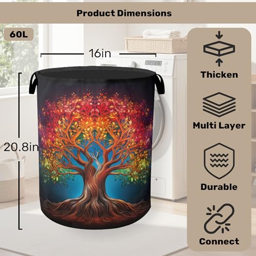 Life Color Tree Laundry Basket with Handles - Extra Large Foldable Hamper for Bathroom/Laundry/Bedroom/Dorm, Washable Fabric Storage Bin - color: Life Color Tree