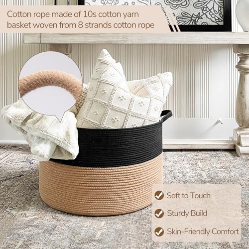 INDRESSME XXXLarge Woven Rope Blanket Basket Living Room Black Camel, 90L - color: Black & Camel, size: 21.7"D x 13.8"H