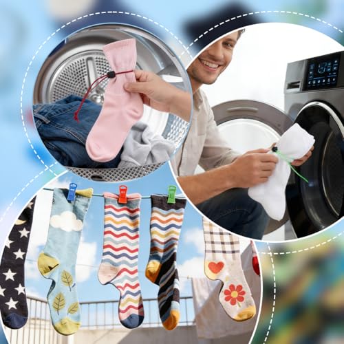 PH PandaHall 40pcs Sock Ties with Windproof Clips Set Laundry Strap Socks Clips Set Sock Locks Strap Your Socks Laundry Organize Tie Clips for Washing Machine and Dryer(20+20 5 Colors)