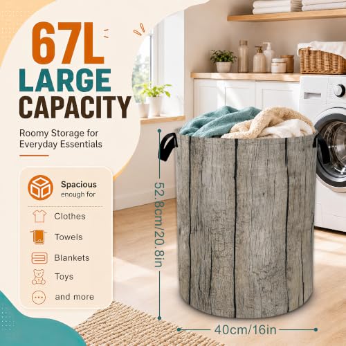 Vintage Wood Grain Laundry Basket,Large Collapsible Portable Round Laundry Hamper with Handles,Oxford Storage Bin for Clothes,Blankets,Bedroom,Bathroom - color: Vintage Wood Grain
