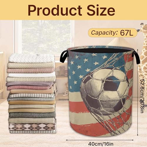 Soccer Ball Collapsible Laundry Basket,Flag Waterproof Oxford Cloth Hamper with Handles,Portable Storage Organizer for Laundry Room Bedroom - color: Soccer Ball,Flag