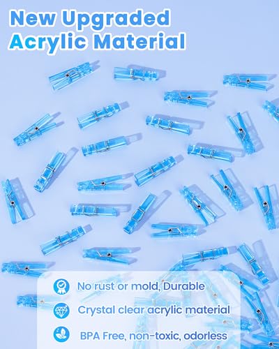 60Pcs Mini Clothespins for Baby Shower Games, Blue Clothes Pins 1.4 Inch - color: Blue Transparent