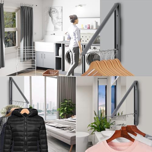 Retractable Clothes Drying Rack Wall Mounted, Grey - color: Gray