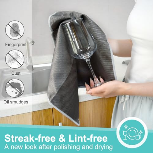 KinHwa Microfiber Glass Cleaning ClothsWindow Cleaning Cloth Lint free Scratch Free Polishing Cloths for Dishes Eyeglasses Car Stainless Steel Appliances Mirrors Screens 16In x 16In Gray 8Pack