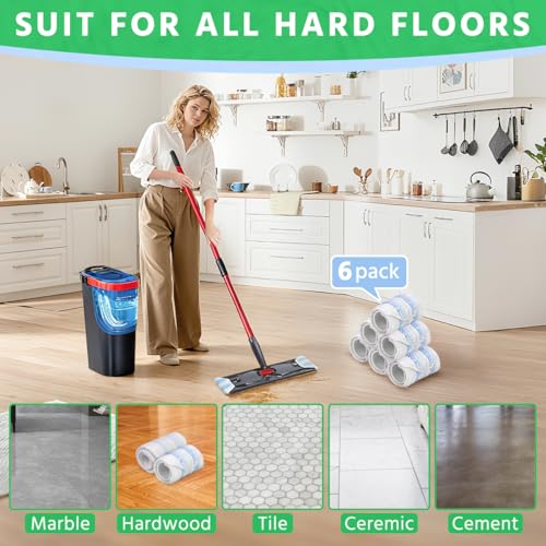 6 Pack H2prO Mop Pads Replacement for O Cedar H2prO Flat Mop System