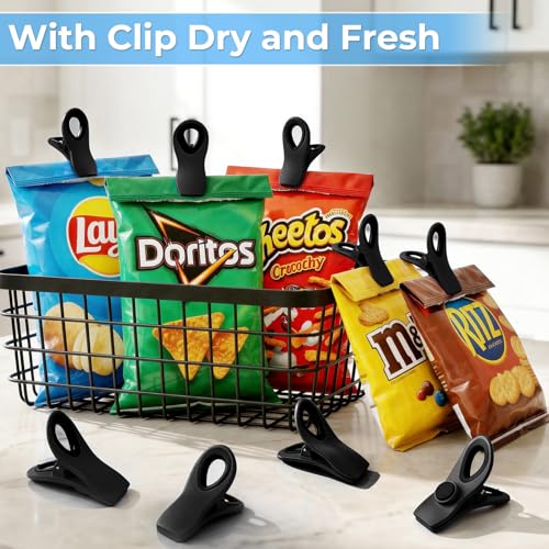 12 Pack Chip Clips, Bag Clips for Food, Magnetic Sealers for Chips And Other Food, Plastic Bag Clip for Kitchen, Fridge, Clothes, Sewing And Artwork (Black) - color: Black