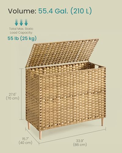 SONGMICS 4-SectionLaundry Hamper With Lid, PE Rattan, 55.5 Gallons (210 L) - color: Goose Yellow, size: 210 L (4 Basket)