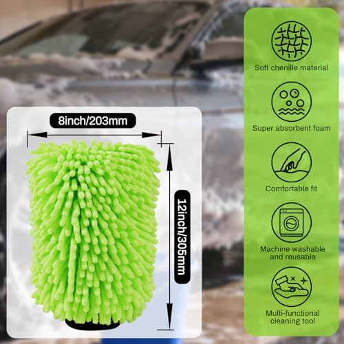 4Pack Large Microfiber Car Wash Mitts, Ultra Absorbent & Lint-Free Wash Mitts for Car Washing, SUVs, Motorcycles & Household Cleaning - Car Wash Accessories Kit, Green - color: 8"×12"-green_4pcs