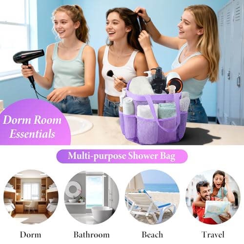 Mesh Shower Caddy Portable - 9 Pockets, Shower Bag for Dorm Room Camping - color: pink purple