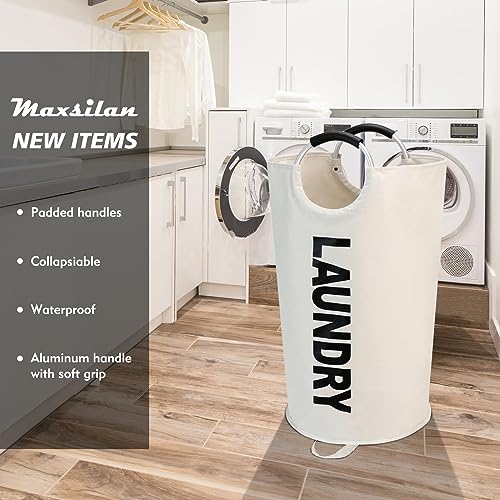 Maxsilan 125L X-Large Laundry Basket Bag, Collapsible Tall Hamper, Beige - color: Beige, size: 125L