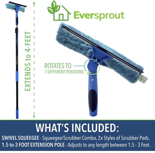 EVERSPROUT Swivel Squeegee & Microfiber Window Scrubber, 1.5 to 3ft Pole - size: 3 feet - With Pole
