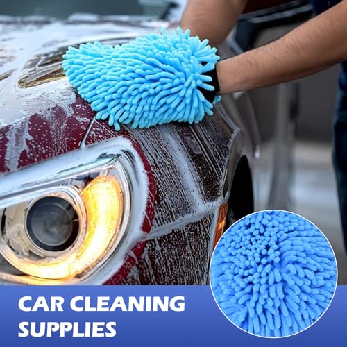 4Pcs Car Wash Mitt Microfiber Gloves Chenille Material Microfiber Towels for Car Washing Supplies Kit Scratch Free Cleaning Gray + Sky Blue - size: Gray + Sky Blue