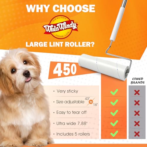 WulaWindy Long Handle Lint Roller for Pet Hair, 450 Sheets, 5 Rolls - size: 5-Pack (Long Handle)