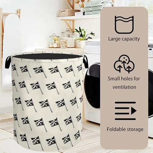 Racing Flag Foldable Canvas Laundry Basket with Handles - Toy Organizer, Heavy Duty for Home,Bedroom, Dorm, Bathroom - color: Racing Flag