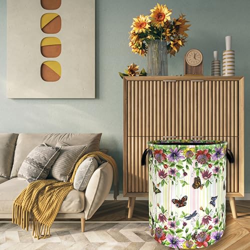 Flower Butterfly Laundry Basket Oxford Cloth Foldable Hamper 18.9x16.5inch - color: Colorful Flowers Floral With Butterfly