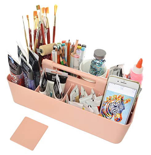 Portable Caddy Organizer -2 Stackable Plastic Caddy with Handle | Desk, Makeup, Dorm Caddy, Classroom Art Organizers (Made In Usa) (Mint/Indie Pink) - color: Mint / Indie Pink
