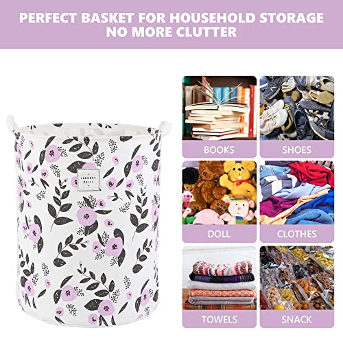 Large Foldable Laundry Basket Organizer Holder portable tall collapsible laundry hamper nusery Storage Basket Bin with Handles Canvas & Waterproof lining for Household Items (Floral Purple) - color: Floral Purple