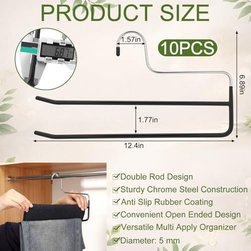 Unittype 10 Pcs Pants Hangers Double Rod Bulk Space Saving Trousers Jean Hangers Open Ended Metal Clothing Rack Closet Storage Organizer for School Dorm Apartment Legging Scarves Slack Black - color: Black, style: 2 Tier