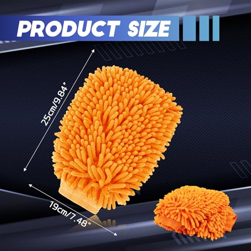 wuyaoyao 2PCS Car Wash Mitt, 10.14"×7.12" Chenille Microfiber Car Wash Mitts, Scratch-Free & Lint-Free, Absorbent Double Sided Clean Glove for Cars Cleaning, Auto Cleaning Supplies (Orange) - color: Orange