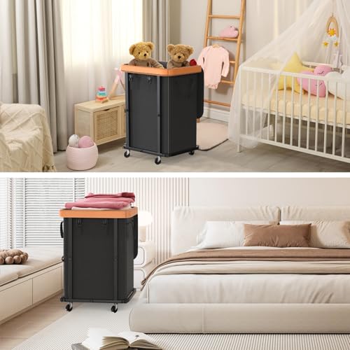 Laundry Hamper with Wheels,150L Leather Patchwork Clothes Hamper Black - color: Black, size: 1 Section-150L