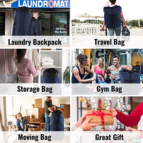 Laundry Bag Backpack 125L Extra Large, Heavy Duty 900D Coated Oxford Fabric, 3 Pockets Durable Travel Laundry Bags with Soft Padded Shoulder Straps for College Dorm, Apartment, Laundromat (Dark Blue) - color: Dark Blue