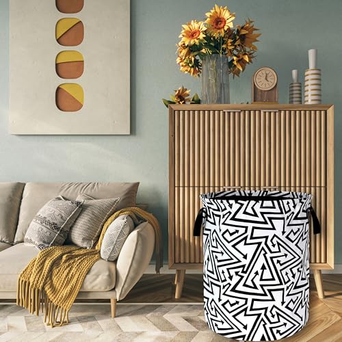 Abstract Arrow Laundry Basket Oxford Cloth Foldable Hamper 18.9x16.5In - color: Black White Abstract Arrow