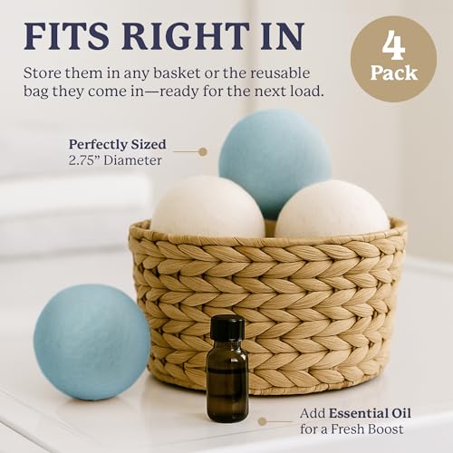 Farberware Wool Dryer Balls, 4-Pack, Reusable - color: White/Blue