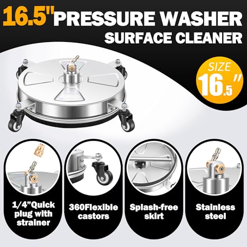 LidoDola 16'' Pressure Washer Surface Cleaner, Power Washer Accessory - size: 16.5 Inch Silver 1