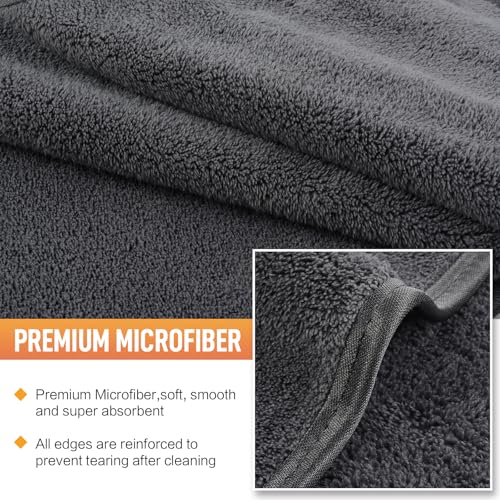 SINLAND Microfiber Car Drying Towels Detailing 16 x 24inch 6 Pack Grey