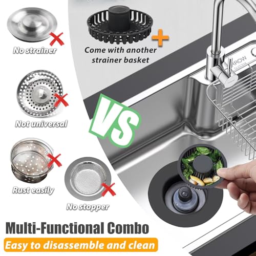 Anlige Kitchen Sink Drain Strainer, 3 in 1 Pop Up Kitchen Sink Stopper - color: Matte Black