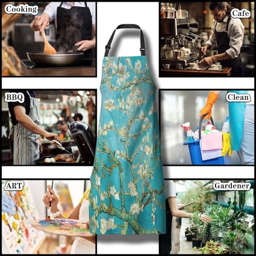 Kitchen Aprons for Men Almond Blossom Tree Women Apron for Cooking Restaurant BBQ Painting Crafting Gardening 27” (W) x 31” (H), Waterproof Aprons - color: Almond Blossom Tree