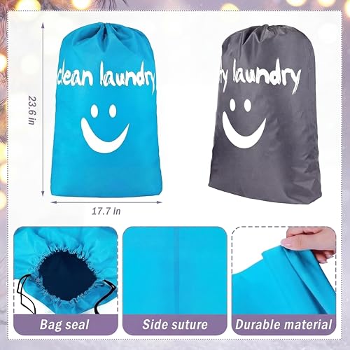Shappy 2 Pcs XL Travel Laundry Bag Nylon, Drawstring, Gray, Blue - color: Gray, Blue