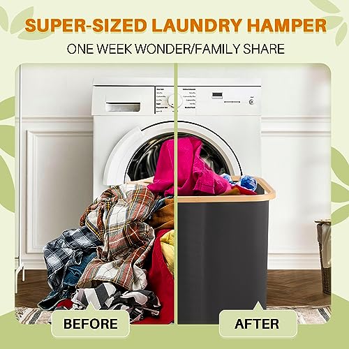 160L Laundry Hamper with Lid, 3 Section Laundry Basket with 3 Removable Bag - color: Dark Grey, size: 160L