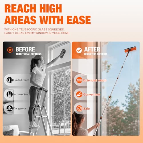 LAANPOLE 26FT Window Squeegee with Extension Pole, 2-in-1 Squeegee for Window Cleaning, Professional Cleaning Kit for Home with 20FT Telescoping Pole for Outdoor Indoor Use - size: 20FT
