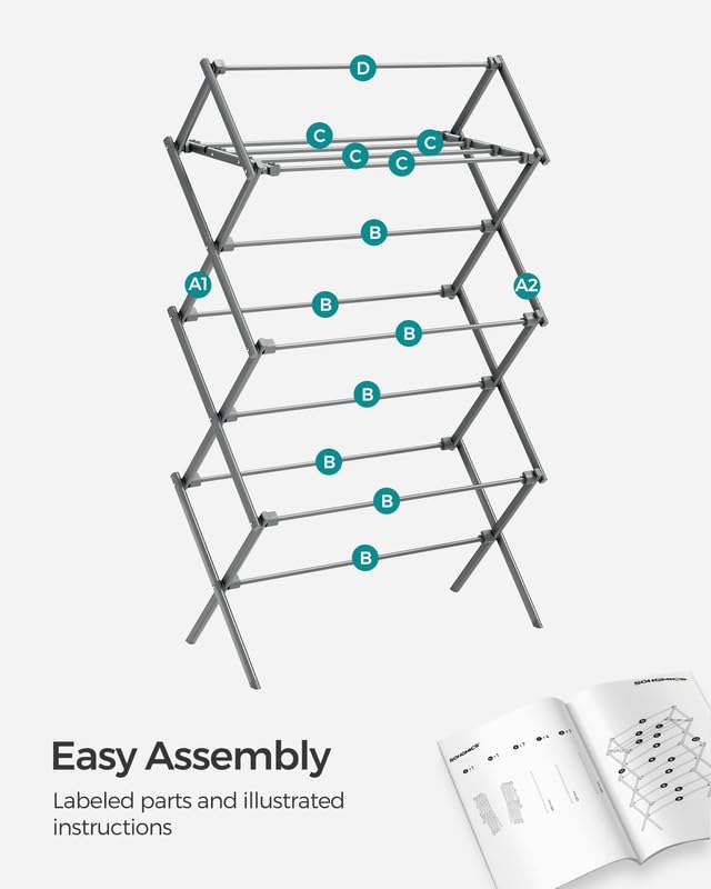 SONGMICS Foldable Clothes Drying Rack, 29.5 x 14.6 x 53.1 Inches - color: Gray, size: 29.5" W