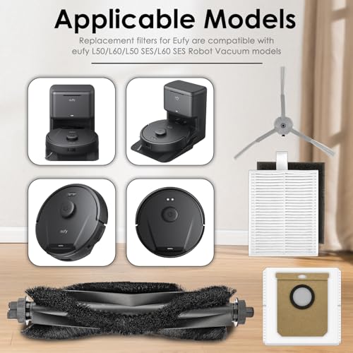 (7 Pieces) Replacement Parts Compatible with eufy L60, L60 Hybrid, L60 SES, L50 SES, L50 Series Robot Vacuum, Accessories Kit, 1 Roller Brush, 2 HEPA & Foam Filters, 2 Side Brushes, 2 Dust Bags - color: Eufy L60L50 Kit 7pcs